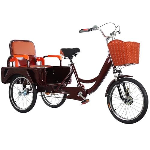 Älteres Rikscha-Pedal-Dreirad mit großer Kabine,20-Zoll-Lastendreirad mit doppeltem Verwendungszweck,Tandem-Dreirad mit Doppelsitz,3-Räder-Cruiser-Dreirad,stoßdämpfender Gabel,empfindliche Bremsen von LSQXSS