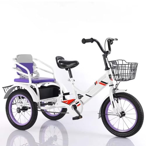 Große Pedal-Dreiräder für Kinder im Alter von 3 bis 10 Jahren,dreirädrige Rikscha-Dreiräder mit empfindlicher Bremse,Doppelsitz-Tandem-Dreirad Beifahrersitz,viel Stauraum,Kleinkind-Cruiser-Dreirad von LSQXSS