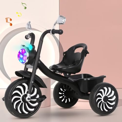 Kinder-Trikes mit bunten Lichtern für 3–5 Jahre, Pedal-Dreirad für Kleinkinder, Verstellbarer Sitz mit Gurt, Lenkstange mit 120°-Begrenzung, Cruiser-Roller-Laufrad mit Schaumstoffrädern von LSQXSS