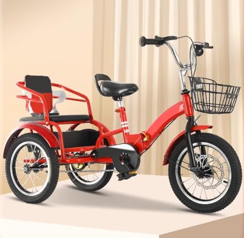 Kinderdreiräder mit Zwei Sitzen, Kleinkinddreirad für 3–9 Jahre, Mobilitätspedalfahrrad mit Scheibenbremse, Outdoor-Cruiser-Fahrraddreirad für Reisen und Einkaufen, faltbares Tandem-Dreirad von LSQXSS