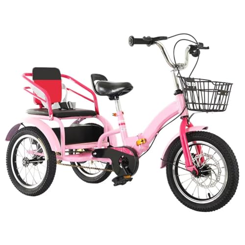 Kinderdreiräder mit Zwei Sitzen, Kleinkinddreirad für 3–9 Jahre, Mobilitätspedalfahrrad mit Scheibenbremse, Outdoor-Cruiser-Fahrraddreirad für Reisen und Einkaufen, faltbares Tandem-Dreirad von LSQXSS