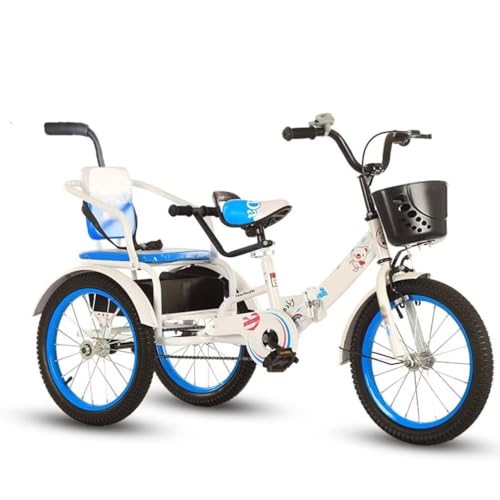 Klappbares Kleinkind-Dreirad für 3-10 Jahre, großes Kinder-Dreirad mit hinterer Schiebestange und Armlehne, Tandem-Rikscha-Dreiräder mit großem Rücksitz, 3-Rad-Cruiser-Bike von LSQXSS
