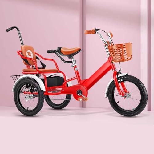 Kleinkind-Dreirad mit hinterem Elterngriff, höhenverstellbarem Sattel und Lenker, Indoor-Outdoor-Cruiser-Dreirad, Kinder-Trikes mit Luftreifen-Speichenrad, Tandem-Trikes mit Rücksitz von LSQXSS