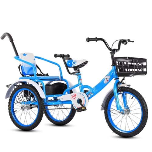 Kleinkind-Tretdreirad für 3-10 Jahre, großes Kinderdreirad mit hinterer Schiebestange und Armlehne, Tandem-Rikscha-Dreirad mit großem Rücksitz, 3-Rad-Cruiser-Bike von LSQXSS