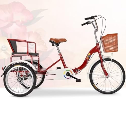 Zusammenklappbares Cruiser-Dreirad zum Abhängen und Reisen,großes 3-Rad-Dreirad für Erwachsene und ältere Menschen,Tandem-Dreirad mit Doppelbremsen,Rikscha-Pedal-Dreirad mit Speichen-Lufträdern von LSQXSS