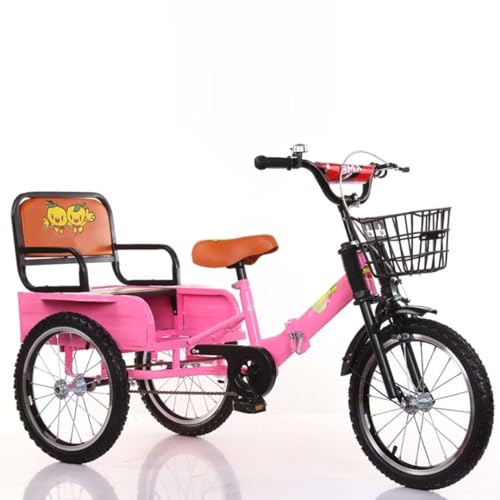 Zusammenklappbares Kleinkind-Dreirad mit Heckkabine,Kinder-Cruiser-Dreirad mit verstärkter Vordergabel,großes Pedalrikscha-Tandem-Dreirad mit Luftreifen und Speichenrad von 3 bis 10 Jahren von LSQXSS