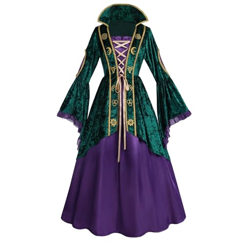 LSYYSKB Hexenkostüm Damen Winifred Sanderson Kleid Grün Mittelalter Kostüm Hexe Cosplay Roben Halloween Kostüme, Grün , Small von LSYYSKB