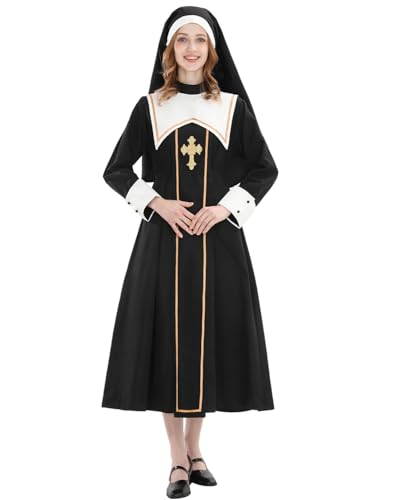 LSYYSKB Nonnenkostüm für Damen, Übergröße, gruseliges Nonnen-Outfit, Priester, Halloween-Kostüm, schwarz, 3-teiliges Set, Schwarz, M LSYYSKB Nonnenkostüm für Damen, Übergröße, gruseliges Nonnen-Outfit, Priester, Halloween-Kostüm, schwarz, 3-teiliges Set, Schwarz, M von LSYYSKB