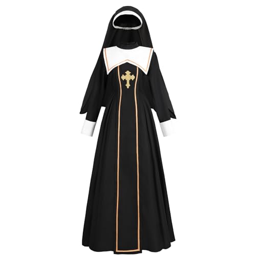 LSYYSKB Nonnenkostüm für Damen, Übergröße, gruseliges Nonnen-Outfit, Priester, Halloween-Kostüm, schwarz, 3-teiliges Set, Schwarz, XXL LSYYSKB Nonnenkostüm für Damen, Übergröße, gruseliges Nonnen-Outfit, Priester, Halloween-Kostüm, schwarz, 3-teiliges Set, Schwarz, XXL von LSYYSKB