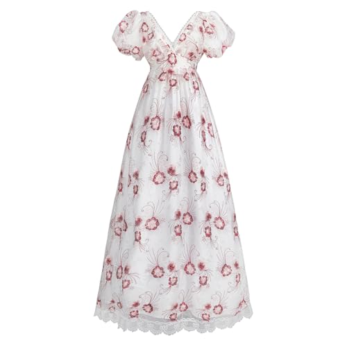 LSYYSKB Regency-Kleid für Damen, viktorianisches Kleid, Vintage-Ballkleid, Schnürung, langes weißes Regency-Kleid mit Hochzeitshandschuhen, Weinrot, L LSYYSKB Regency-Kleid für Damen, viktorianisches Kleid, Vintage-Ballkleid, Schnürung, langes weißes Regency-Kleid mit Hochzeitshandschuhen, Weinrot, L von LSYYSKB