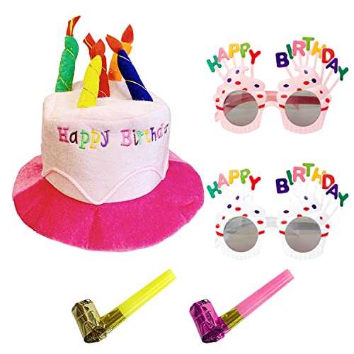 LSYYSL 1 Happy Birthday Hut mit 2 Geburtstagsgläsern und 2 Partypfeifen, mehrfarbige Kerzenhüte, Geburtstags-Plüschhut für Erwachsene zum Anziehen, Geburtstagsfeier, Sammeln LSYYSL 1 Happy Birthday Hut mit 2 Geburtstagsgläsern und 2 Partypfeifen, mehrfarbige Kerzenhüte, Geburtstags-Plüschhut für Erwachsene zum Anziehen, Geburtstagsfeier, Sammeln von LSYYSL
