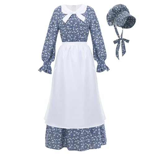 LTAKK Colonial Dress Damen Prairie Pioneer Kleider Blumen Pilgrim Kostüm, Blau, XXL von LTAKK