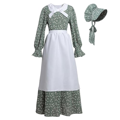 LTAKK Colonial Dress Damen Prairie Pioneer Kleider Blumen-Pilgrim Kostüm, Grün, Größe M von LTAKK