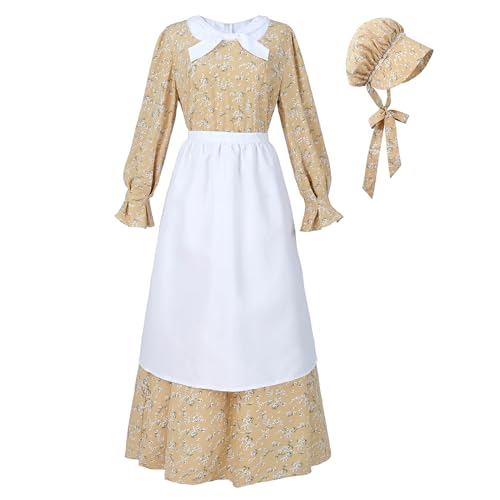 LTAKK Colonial Dress Damen Prairie Pioneer Kleider Floral Pilgerkostüm, Khaki, XXL von LTAKK