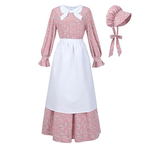 LTAKK Colonial Dress Damen Prairie Pioneer Kleider Floral Pilgerkostüm Rose Pink Medium von LTAKK