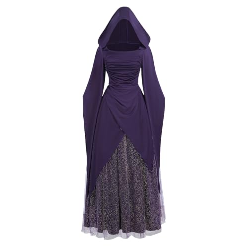 LTAKK Hexenkostüm Damen Kapuzen Hexenkleid Gothic Vampir Mittelalter Renaissance Halloween Kleider 2-teilig XXL von LTAKK