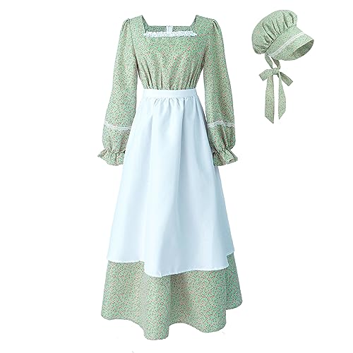 LTAKK Kolonialkleid Frauen Prärie Pionier Kleider Floral Pilger Kostüm Bürgerkrieg Kleid, Morandi Green, L von LTAKK