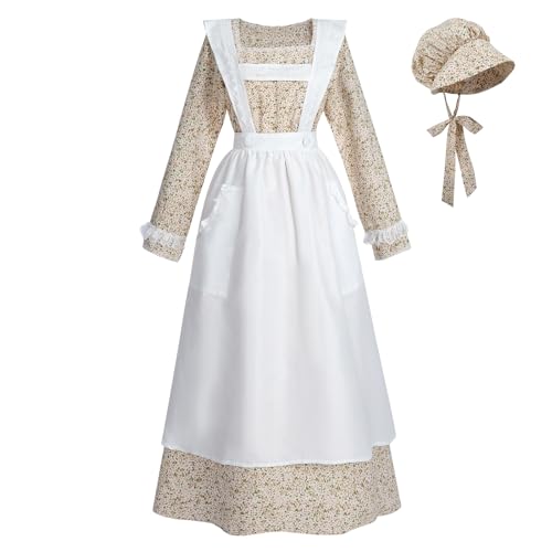LTAKK Kolonialkleid für Damen, Pionierkostüm, Pilgerkleid, Präriekleider mit Schürze, Strohgelb, Größe M LTAKK Kolonialkleid für Damen, Pionierkostüm, Pilgerkleid, Präriekleider mit Schürze, Strohgelb, Größe M von LTAKK