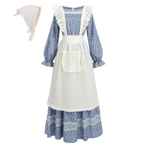 LTAKK Kolonialkleid für Damen, Pionierkostüm, Prärie, Pilgerkleider mit Kopftuch und Schürze, blau-weißes Blumenmuster, Größe XL LTAKK Kolonialkleid für Damen, Pionierkostüm, Prärie, Pilgerkleider mit Kopftuch und Schürze, blau-weißes Blumenmuster, Größe XL von LTAKK