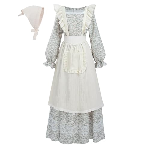 LTAKK Kolonialkleid für Damen, Pionierkostüm, Prärie, Pilgerkleider mit Kopftuch und Schürze, grün-weißes Blumenmuster, Größe XXL LTAKK Kolonialkleid für Damen, Pionierkostüm, Prärie, Pilgerkleider mit Kopftuch und Schürze, grün-weißes Blumenmuster, Größe XXL von LTAKK