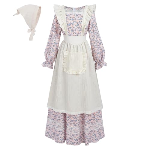 LTAKK Kolonialkleid für Damen, Pionierkostüm, Prärie, Pilgerkleider mit Kopftuch und Schürze, rosa blaues Blumenmuster, XXL LTAKK Kolonialkleid für Damen, Pionierkostüm, Prärie, Pilgerkleider mit Kopftuch und Schürze, rosa blaues Blumenmuster, XXL von LTAKK