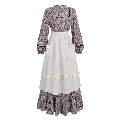 LTAKK Kolonialkleid für Damen, Prärie-Pionier-Kleid, Blumenmuster, Pilger-Kostüm, Bürgerkriegskleid, Braun, Small von LTAKK