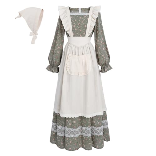 LTAKK Kolonialkleid für Damen, Prärie-Pionier-Kleid, Blumenmuster, Pilger-Kostüm, Bürgerkriegskleid, Olivgrün, Small LTAKK Kolonialkleid für Damen, Prärie-Pionier-Kleid, Blumenmuster, Pilger-Kostüm, Bürgerkriegskleid, Olivgrün, Small von LTAKK