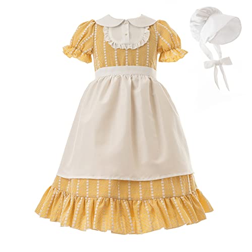 LTAKK Kolonialkleid für Mädchen, Pionier-Kostüm, Pilgerkleid mit Schürze und Kapuze, Gelb, Größe XL LTAKK Kolonialkleid für Mädchen, Pionier-Kostüm, Pilgerkleid mit Schürze und Kapuze, Gelb, Größe XL von LTAKK