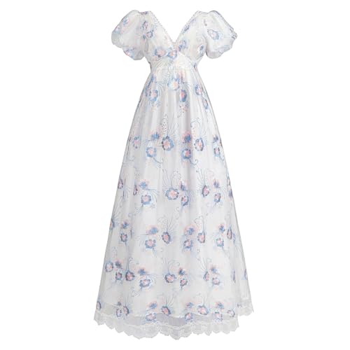 LTAKK Regency-Kleid für Damen, Regency-Kostüm, Empire-Taille, Teeparty, V-Ausschnitt, viktorianisches Kleid mit Schärpe, Blau, Größe XL LTAKK Regency-Kleid für Damen, Regency-Kostüm, Empire-Taille, Teeparty, V-Ausschnitt, viktorianisches Kleid mit Schärpe, Blau, Größe XL von LTAKK