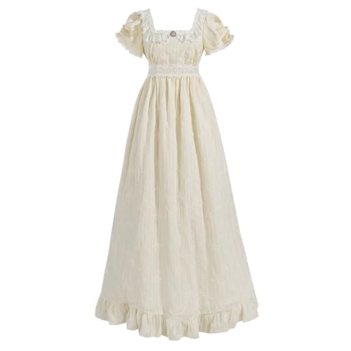 LTAKK Regency-Kleid für Damen, Regency-Kostüm, Empire-Taille, Teeparty, viktorianisches Kleid mit Perlenbrosche, Elfenbein, X-Large LTAKK Regency-Kleid für Damen, Regency-Kostüm, Empire-Taille, Teeparty, viktorianisches Kleid mit Perlenbrosche, Elfenbein, X-Large von LTAKK
