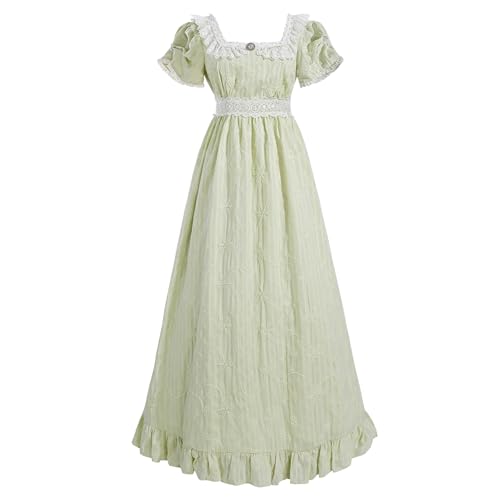 LTAKK Regency-Kleid für Damen, Regency-Kostüm, Empire-Taille, Teeparty, viktorianisches Kleid mit Perlenbrosche, blassgrün, Medium von LTAKK