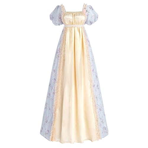 LTAKK Regency-Kleid für Damen, Regency-Kostüm, Empire-Taille, Teeparty, viktorianisches Kleid mit Schärpe und Korsage, Champagner, XXL von LTAKK
