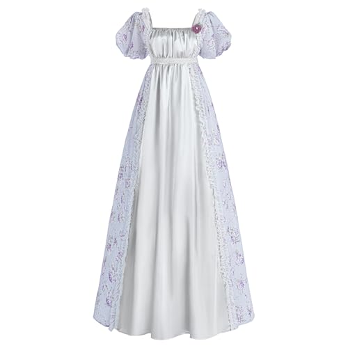 LTAKK Regency-Kleid für Damen, Regency-Kostüm, Empire-Taille, Teeparty, viktorianisches Kleid mit Schärpe und Korsage, Silbergrau, L von LTAKK