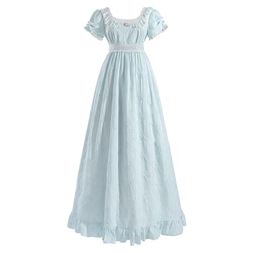 LTAKK Regency-Kleid für Damen, viktorianisches Regency-Kostüm, Empire-Taille, Teeparty-Kleid, Spitze blau, X-Groß von LTAKK