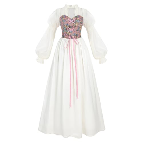 LTAKK Renaissance Kleid Damen Viktorianisches Kostüm Ren Fair Mittelalter Kleider mit rosa Blumen Korsett 3XL von LTAKK