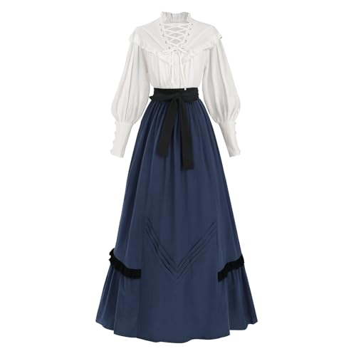 LTAKK Renaissance Kleid Mittelalter Kostüm Viktorianische Kleider Frauen Gothic Fee Hexe Hochzeitskleid, Marineblau, Größe M von LTAKK