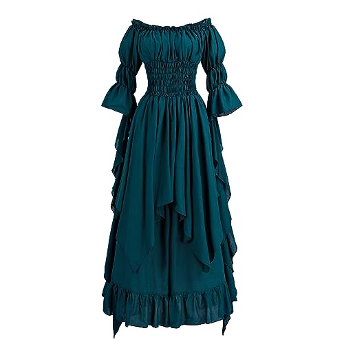 LTAKK Renaissance-Kleid für Damen, Mittelalter-Kostüm, viktorianische Kleider, Bauern-, Gothic-, Feen-, Hexen-, Hochzeits-Unterkleid, Pfauenblau, Large/X-Large LTAKK Renaissance-Kleid für Damen, Mittelalter-Kostüm, viktorianische Kleider, Bauern-, Gothic-, Feen-, Hexen-, Hochzeits-Unterkleid, Pfauenblau, Large/X-Large von LTAKK