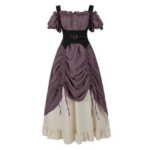 LTAKK Renaissance-Kleid für Damen, mittelalterliches Kostüm, schulterfrei, Piraten-Kostüm, Steampunk, Ren-Faire-Kleid mit Korsett, 3-teilig, Lila, Größe M von LTAKK