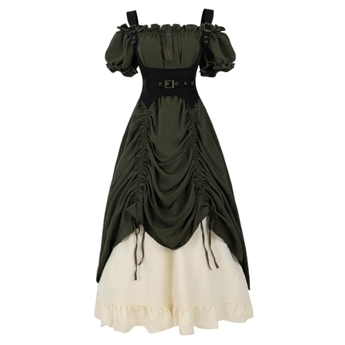LTAKK Renaissance-Kleid für Damen, mittelalterliches Kostüm, schulterfrei, Piraten-Kostüm, Steampunk, Ren-Faire-Kleider mit Korsett, 3-teilig, Moosgrün, XXL von LTAKK