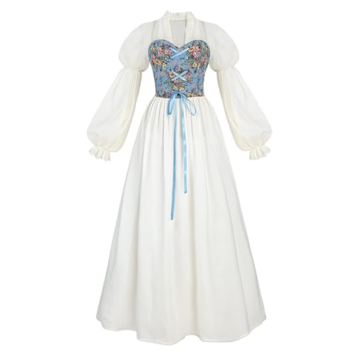 LTAKK Renaissance-Kleid für Damen, viktorianisches Kostüm, Ren Fair, Mittelalterkleider mit blauem Blumen-Korsett, Größe M LTAKK Renaissance-Kleid für Damen, viktorianisches Kostüm, Ren Fair, Mittelalterkleider mit blauem Blumen-Korsett, Größe M von LTAKK