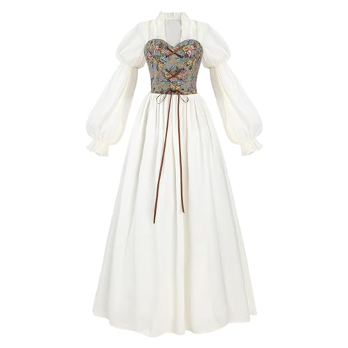 LTAKK Renaissance-Kleid für Damen, viktorianisches Kostüm, Ren Fair, Mittelalterkleider mit grauem Blumen-Korsett, Größe XL von LTAKK