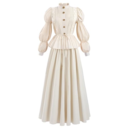 LTAKK Viktorianisches Kleid für Damen, Edwardianisches Renaissance-Kostüm, Mittelalter Vintage 1800er Blusenkleider, 2-teilig, Beige, Large LTAKK Viktorianisches Kleid für Damen, Edwardianisches Renaissance-Kostüm, Mittelalter Vintage 1800er Blusenkleider, 2-teilig, Beige, Large von LTAKK