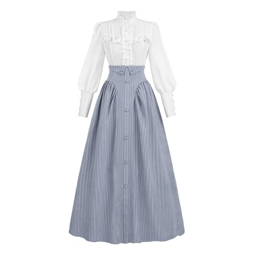 LTAKK Viktorianisches Kleid für Damen, edwardianisches Renaissance-Kostüm, mittelalterliches Vintage-Kleid im 18. Jahrhundert, Graublau, Größe XXL LTAKK Viktorianisches Kleid für Damen, edwardianisches Renaissance-Kostüm, mittelalterliches Vintage-Kleid im 18. Jahrhundert, Graublau, Größe XXL von LTAKK