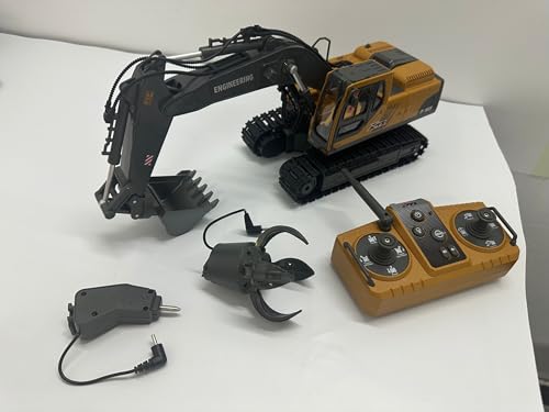 LTFIOON 3-in-1 Ferngesteuerter RC Bagger Metall 1:14 Maßstab mit Vollfunktion 14 Kanäle Realistische Stahlschaufel Aufladbarer Batterie 3 Aufsätze für Indoor Outdoor Spiel Kinder Erwachsene Geschenk von LTFIOON