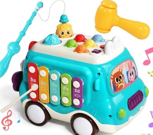 LTFIOON Baby Spielzeug ab 1 Jahr, Musikalischer Bus Kinderspielzeug mit Xylophon,Hammerspiel, Montessori Musik Spielzeug ab 1 2 Jahr, Mädchen Jungen Lernspielzeug Geschenke (Blau) von LTFIOON