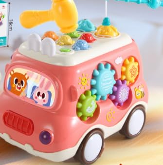 LTFIOON Baby Spielzeug ab 1 Jahr, Musikalischer Bus Kinderspielzeug mit Xylophon,Hammerspiel, Montessori Musik Spielzeug ab 1 2 Jahr, Mädchen Jungen Lernspielzeug Geschenke (Rosa) von LTFIOON