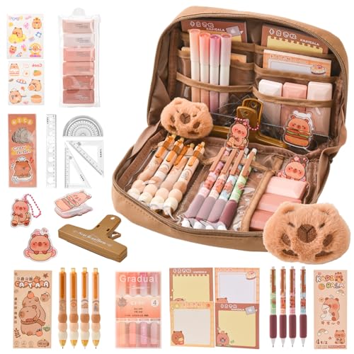 LTFIOON Capybara Schreibwaren Set, Capybara Federmäppchen mit Fächern, Süßes Capybara Mäppchen Geschenkset für Kinder & Schüler, Inkl. Stifte, Clips, Linealen und Mehr, für Schule, Büro, Kunst LTFIOON Capybara Schreibwaren Set, Capybara Federmäppchen mit Fächern, Süßes Capybara Mäppchen Geschenkset für Kinder & Schüler, Inkl. Stifte, Clips, Linealen und Mehr, für Schule, Büro, Kunst von LTFIOON