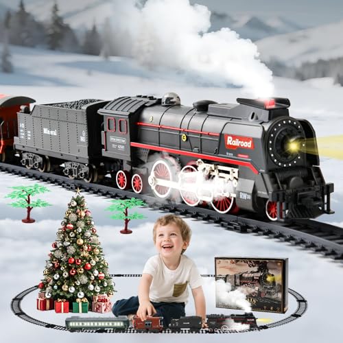 LTFIOON Elektrische Zug Spielzeug,Dampfzug Spielzeug mit Schienen,Dampf,Licht&Sound,Elektrischer Weihnachtszug für Kinder ab 3 Jahren,Weihnachtszug um den Baum Geschenk für Kinder von LTFIOON