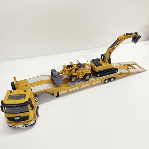 LTFIOON Kinder Baustellenfahrzeuge,Baufahrzeuge Kinder 1: 40 LKW Spielzeug,Tieflader mit Bagger Bulldozer,Öffenbare Heckklappe,Abkoppelbarer Auflieger,Auto Autotransporter Lastwagen für 3 4 5 6 Jahre von LTFIOON