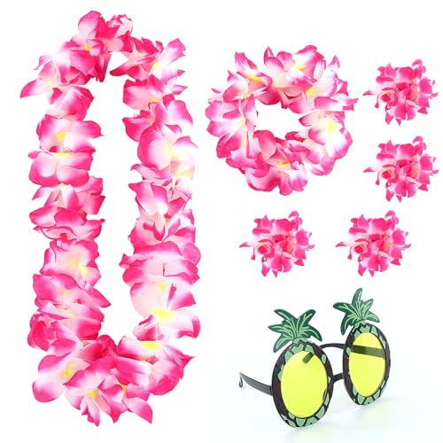 Hawaii-Kostüm-Set, Hawaii-Blumen-Lei-Set mit Blumengirlande, Ananas-Sonnenbrille, Stirnbänder und Armbändern, tropische Dekoration im hawaiianischen Stil, für Sommer-Mottoparty, Strandtanz, 7-teilig von LTISHABILTD